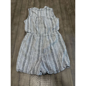 Linen Blend Romper Size L Gray Black Striped Sleeveless